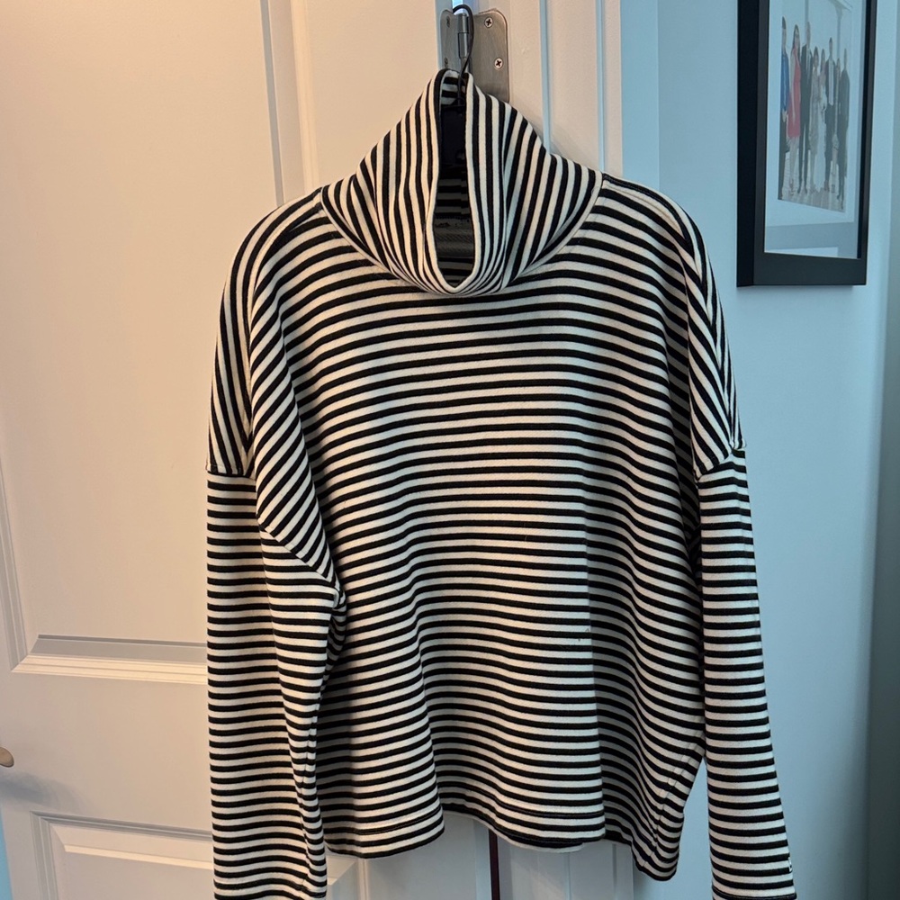 Everlane Black and White Striped Cowl Neck Sweater